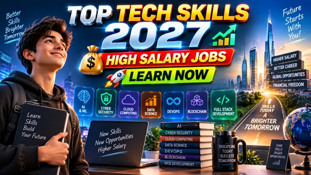 Top technologies to learn in 2027 including AI, Cybersecurity, Cloud Computing, Data Science, and DevOps for high-paying careers.